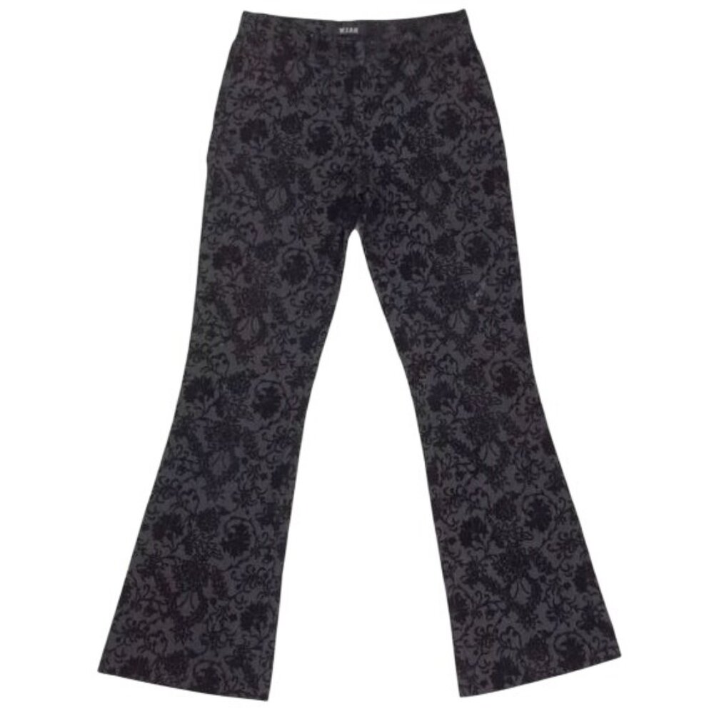 Y2K Black Floral Velvet Mid Rise Flare Jeans | Mob Wife Dark Academia Whimsigoth - Picture 2 of 10